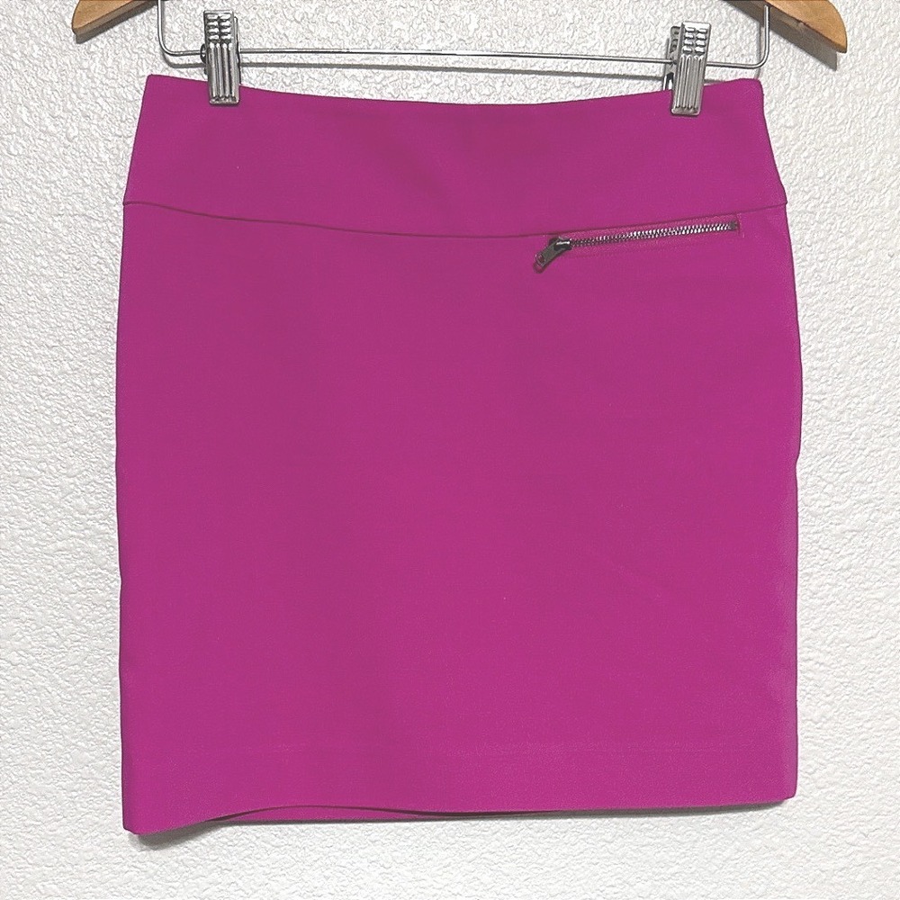 Ann Taylor Petite Magenta Pink Pencil Mini Skirt‎ Sz 0P Cotton Zipper Career
